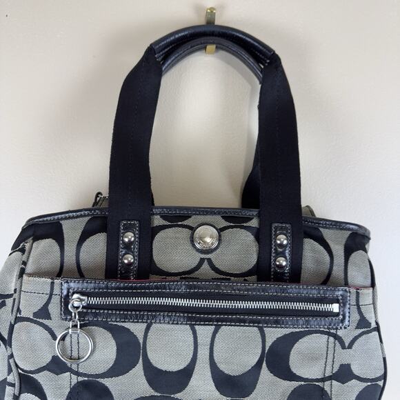 Coach Daisy Signature Tote Shoulder Bag Black Gray M Classic Style - Picture 2 of 15
